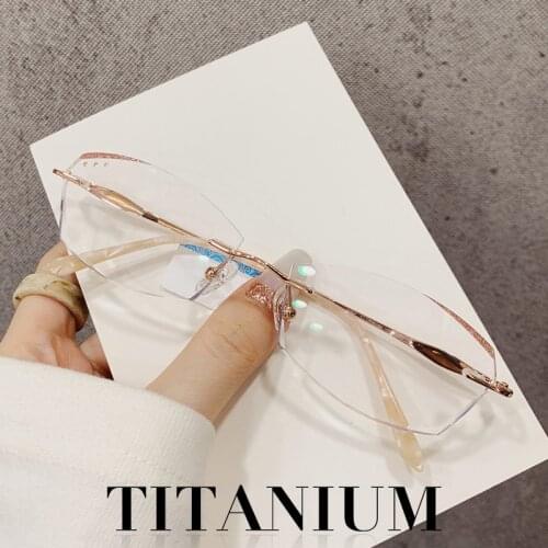 2021 NEW Titanium Anti Blue Light Womens Reading Glasses Frameless Lady Myopia Customized Eyewear Diamond Cutting Ti Hyperopia