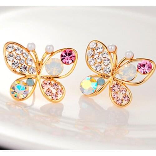 2021 Real Pendientes Aros Edition Female Jewelry Pearl Butterfly Hollow Out New Stud Earrings Wholesale Mixed Batch Bowknot