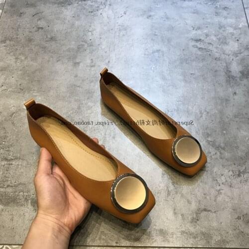 Famous brand round buckle flat shoes woman square toe espadrilles high quality ballet flats ladies mules working shoes y1000