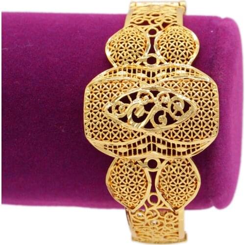 PINXUN Top Quality Ethiopian Bangle Free Size For Women Gold Color Dubai Bridal Wedding Bracelet African Arab Jewelry 1227-3