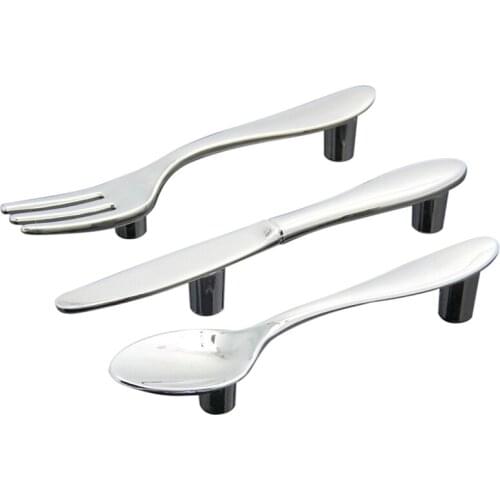 3 pcs Silver Kitchen cabinet Drawer Pull handles Knobs (Knife fork spoon)
