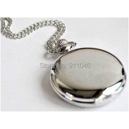 300pcs/lot New Silver Polish Quartz Pocket Watch Jewelry Fashion Silver Color Alloy Chain Necklace Steampunk Watches Wholesale