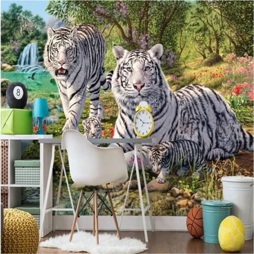 Beibehang Custom photo 3d wallpaper Non-woven mural Green forest white tiger decoration painting 3d wall murals