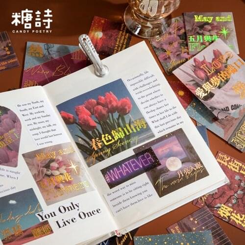 40 Sheets Hot Stamping Washi Sticker Pack Sun Moon Stars Sticker Pack Sunset Scenery Sea Art DIY Fall Stationery Sticker