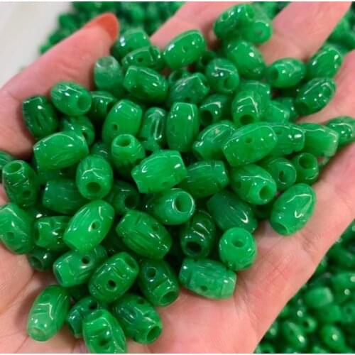 10pc Natural Emerald Green Jade Carved Lucky Hollow Beads Pendant Chinese Necklace Jewellery Fashion Amulet Gifts Man Women