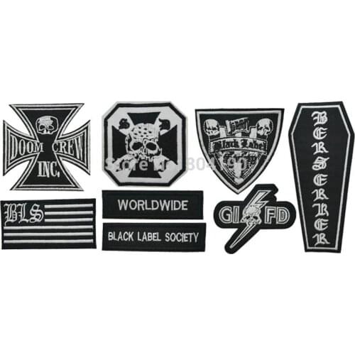 8 pcs HEAVY METAL BAND SOCIETY PATCH SET For Vest CHEST Back Music Band LOGO Embroidered IRON ON Patch ROCK PUNK