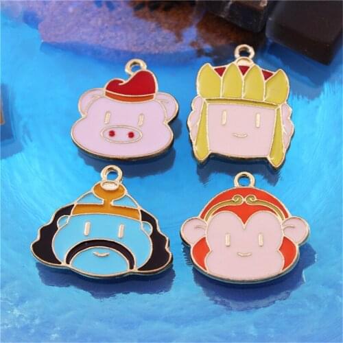 8pcs/pack Cartoon Animals Enamel Charms Cute Pig Monkey Master Metal Pendants Handmade Finding For earring bracelet necklace diy