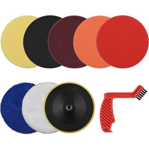 9Pcs Polishing Pads 7 Inches Large Size Car Foam Buffing Sponge for Yachts with Cleaning Brush Self-adhesive Wool Pads