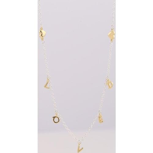 Authentic S925 Sterling Silver Shine Loved Script Necklace For Women Wedding Party Gift fit Lady Fine Jewelry