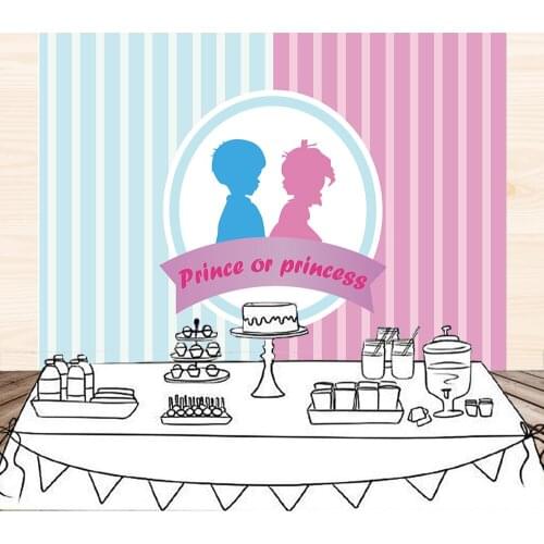 BEIPOTO Gender Reveal Party Photo Background Baby Shower Prince or Princess Pink Blue stripe Backdrops Banner for Photography 02