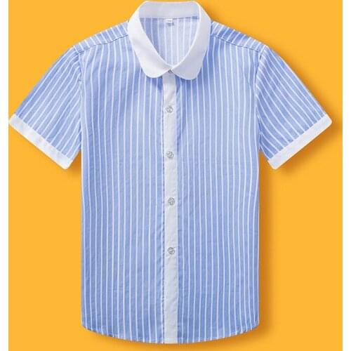 White Shirts For Boys Fashion Stripe Lattice Design School Kids Long Sleeve Tops Cotton For Teen Boy 110-180 Childrens Wear