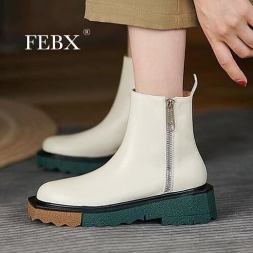 Womens Ankle Boots Double Side Zipper PU Leather Platform Female Boot Solid Leisure Concise Ladies Autumn Footwear Fashion New