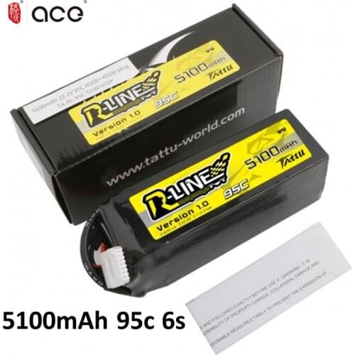 Gens Ace Tattu R-Line 1.0 22.2V 5100mah 6S 95C FPV Lipo Battery for RC FPV Racing Drone Quadcopter
