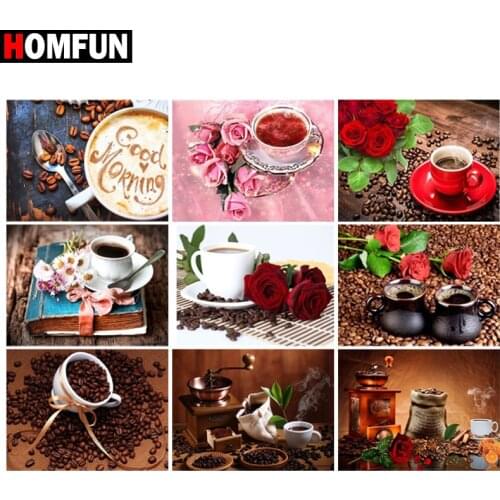 HOMFUN Full Diamond Embroidery "Coffee flower scenery" Diamond Painting Cross Stitch Patterns Rhinestone Unfinished Home Decor