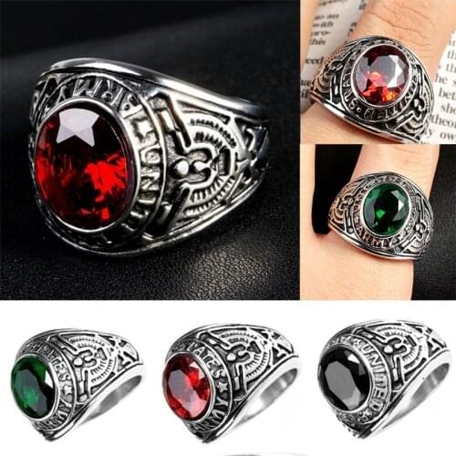Retro Stainless Steel Ring Military USMC Memorial War Battle Blue Red Green Black Stone Rings Punk Male Wedding Party Jewelry