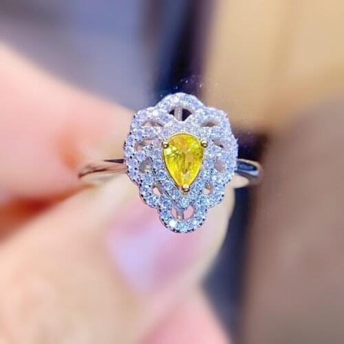 Natural real yellow sapphire ring Per jewelry 925 sterling silver 4*6mm 0.5ct gemstone Fine jewelry J2121712