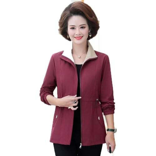 Middle-aged Elderly Mothers Coat 2020 Spring Autumn Casual Jacket Short Long Sleeve Zipper Outerwear Female Tops Plus Size 5XL