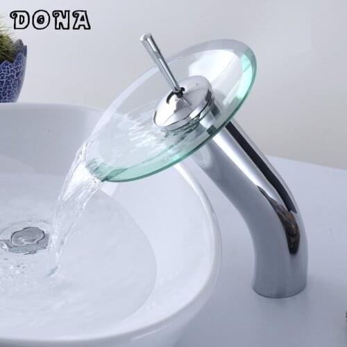 Best Promotion Bathroom Basin Mixer Tap Waterfall Faucet Sink Vessel Chrome Polished Finish Glass New Excellent Quality DONA4055