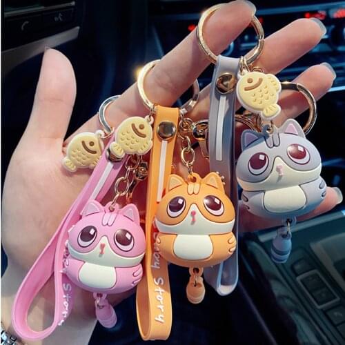 Cute Cat Kawaii Keychain Female Creative Car Key Pendant Couple Lovers Backpack Phone Lanyard Girl Gift Toy Doll Accessories