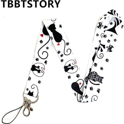 Black Cat Mobile Phone Straps Lanyard for Keys Neck Strap ID Badge Holder Keycord Webbing Ribbon Keychain Hang Rope Accessories