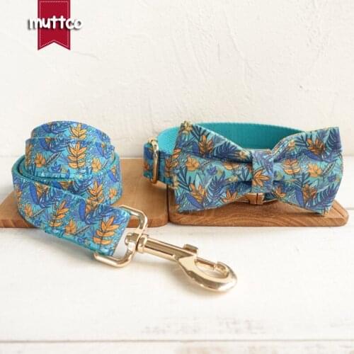 MUTTCO retailing colorful handmade collar THE LEAF 5 sizes dog collar leash with bow tie UDC066J