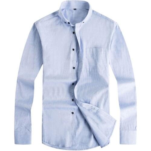 2018 Spring Mens New Mens Large Size Cotton Long Sleeve Casual Shirt Color White/Light Blue/Light Grey/Navy Size L-5XL 6XL 7XL