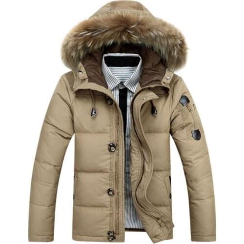 Men Outdoor Winter White Duck Down Coat Fur Collar Waterproof Windproof Thermal Padded Coat Climbing Skiing Hooded Jackets