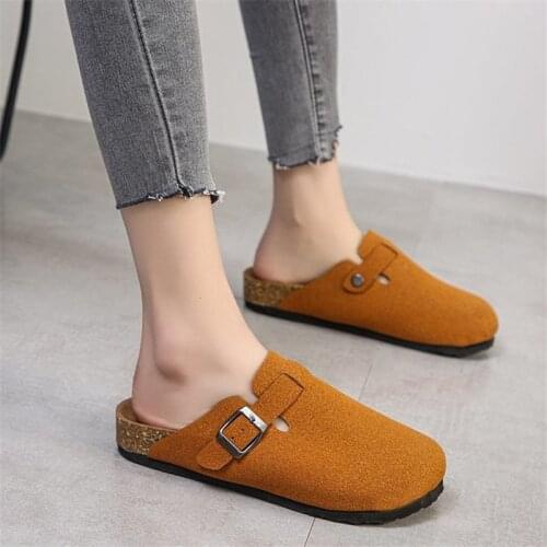 2021 Fashion Women Causal Faux Suede Slippers Wedges Heel Cork Mules Platform Clog Non Slip Sole Buckle Outdoor Home Shoes