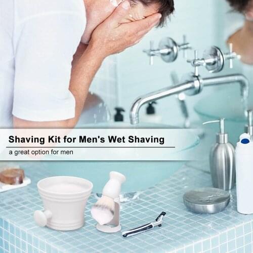 New Arrival White Shaving Kit for Mens Wet Shaving Brush Holder Stand Soap Bowl Mug Hair Beard Brush