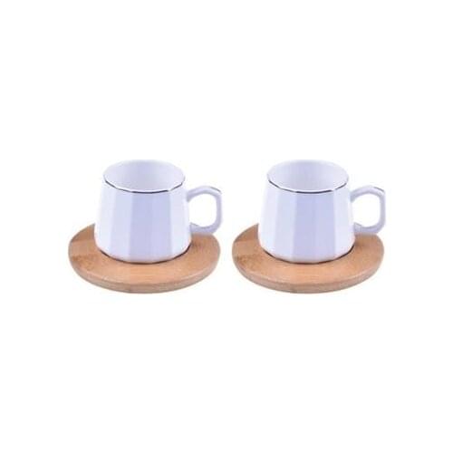 Bambum Cebeci 2 Pesonality coffee Cup Kit Gold Gold Yaldizli stylish design Bamboo Dish Porcelain coffee cups coffee
