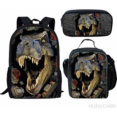 3Pcs/Set Dinosaur Tyrannosaurus Rex 3D Printing Boys School Backpack Youth Shoulder Bag Children Schoolbag for Kids School Bags