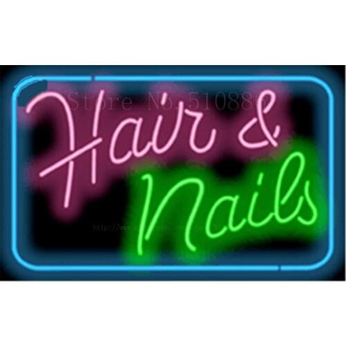 17*14" Hair and Nails NEON SIGN REAL GLASS BEER BAR PUB LIGHT SIGNS store display Restaurant Shop business Advertising Lights
