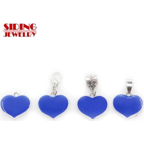 New Arrival 20pcs/lot Blue Heart Dangle Charms Lobster Clasp DIY Bracelet Necklace Pendants Jewelry Hanging Charm