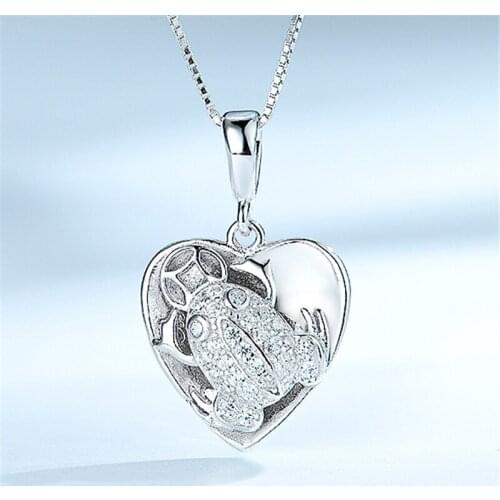 DY 925 Sterling Silver Necklace Clear CZ Heart Shape With Money Turtle Pendant With Chain For Women Fashion Accessories Jewelry