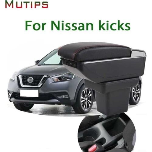 Mutips for Nissan Kicks armrest box leather arm rest USB storage box center console ashtray accessories interior parts 2016 2017