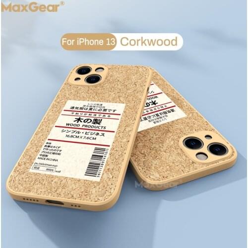 Cork Wooden Lable Letter Case For iPhone 13 12 Pro Max Mini 11 Pro Max XR X XS Max 7 8 Plus Cases Soft Shockproof Silicone Cover