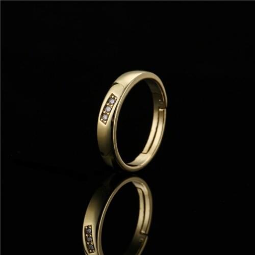 Simple Design Luxury AAA+ Cubic Zirconia Women Wedding Ring Gold Color Copper Finger Ring High Quality Polishing Free Size