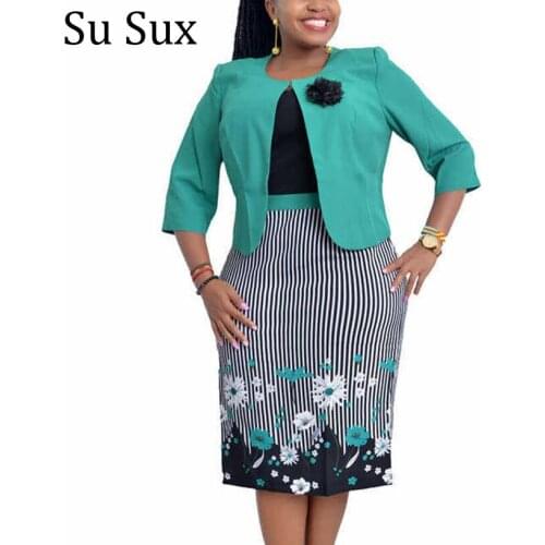 Plus Size Two Piece Set Women Office Lady Dress Suits Short Coat Top and Print Dress Suit Tracksuit 6XL Vestidos 2021 Spring