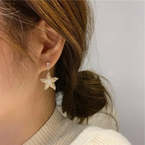 Korean Earings Fashion Jewelry Statement Earrings Metal Geometry Pentagram Rhinestone Stud Earrings Brincos Earrings For Women