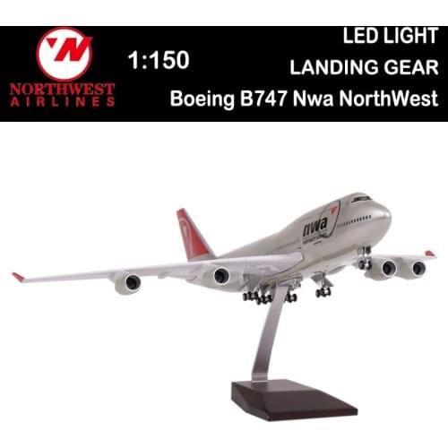 47CM Boeing 747 B747 Model Nwa NorthWest Airlines Landing Gear Wheels Lights Aircraft Plane for Adult Airliner Toy Kids Display