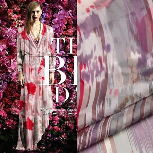 135cm wide 6mm pink color print silk chiffon fabric for dress shirt clothes