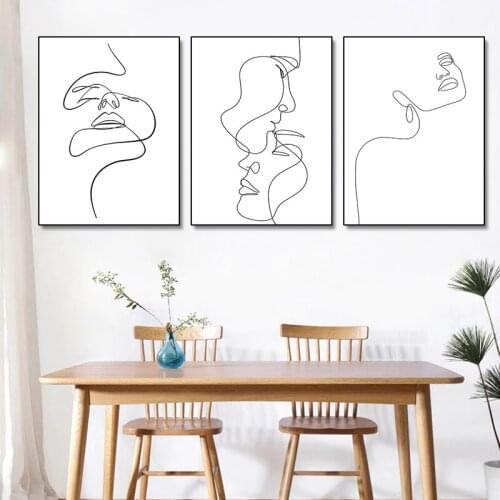 Modern Abstract Lady Line Figure Nordic Canvas Painting Prints and Posters Wall Art Picture Home Living Room Decor (No Frame)