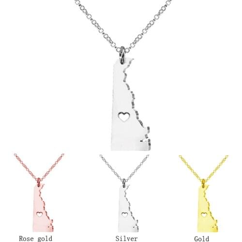 SUTEYI Personality Geometric Rose Gold Color Delaware State Necklaces Women/Men USA Map Choker Pendant Necklace With A Heart