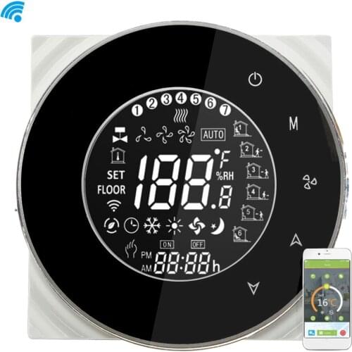 WiFi Thermostat Programmable LCD Touch Screen Thermostat Two Control Room Heating Thermostat Temperature Controller Round white