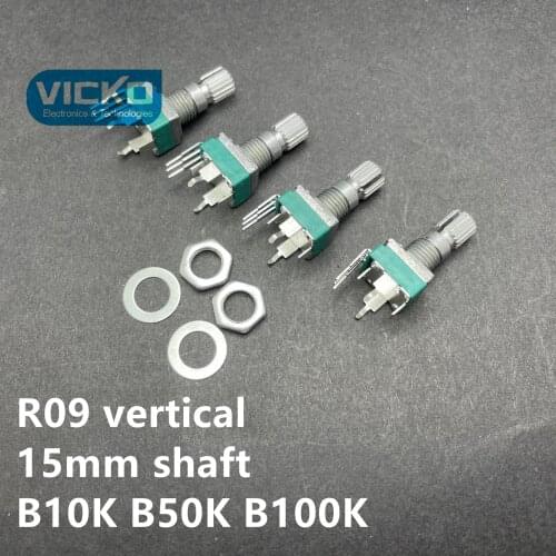 Precision adjustable potentiometer R09 RK09 B10K B50K B100K 15MM R09 RK097N vertical curved foot single B10K-15 rachis switch