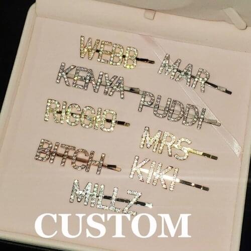 Unique Design Name Hair clips Custom Your name Hair pins Zircon with Copper Hair Jewelry for Women Drop Shipping