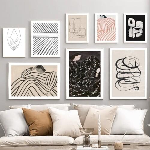 Women Curves Hand Line Geometric Abstract Wall Art Canvas Painting Nordic Posters And Prints Wall Pictures For Living Room Decor