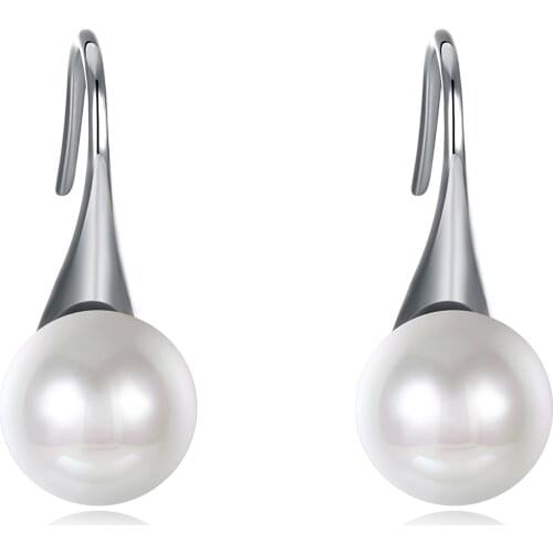 SILVERHOO Women Earrings 925 Sterling Silver Vintage Jewelry Simple Trendy Shell Pearl Stud Earring Anniversary For Girlfriend