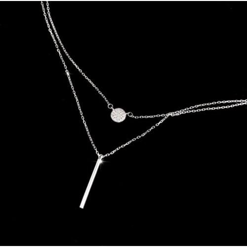 YPAY INS Double Layers Geometric Choker Necklaces for Women 100% Genuine 925 Sterling Silver Link Chain Necklace Jewelry YMN214