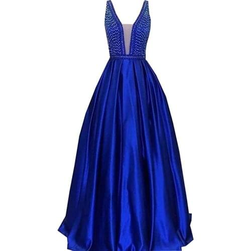 ANGELSBRIDEP Deep-Neck Long Evening Party Gowns Vestidos de festa Fashion Beading Floor-Length Special Occasion Prom Dresses Hot